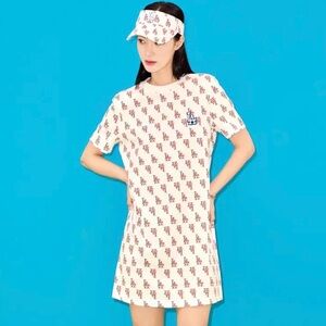 MLB Los Angeles Dodgers Classic Monogram White Short T-Shirt Dress Women Medium